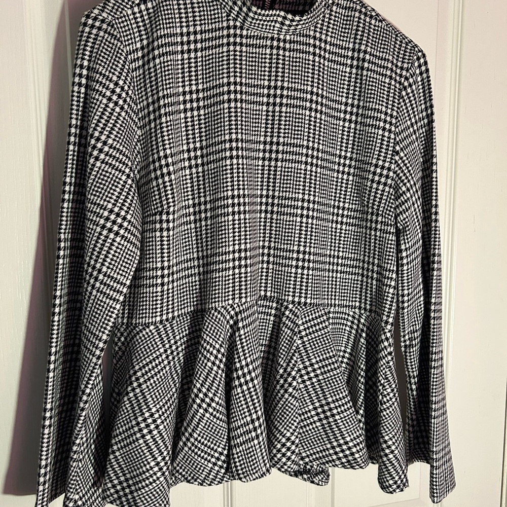 Topshop Black and White Boxy Peplum Blouse - Picture 5 of 5